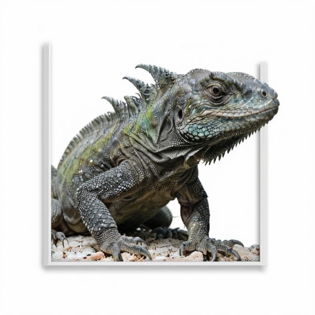 <lora:BreakingTheFrameSDXL:0.8> Iguana (breaking the frame:1.3), BREAKSheffield Gray frame, white background