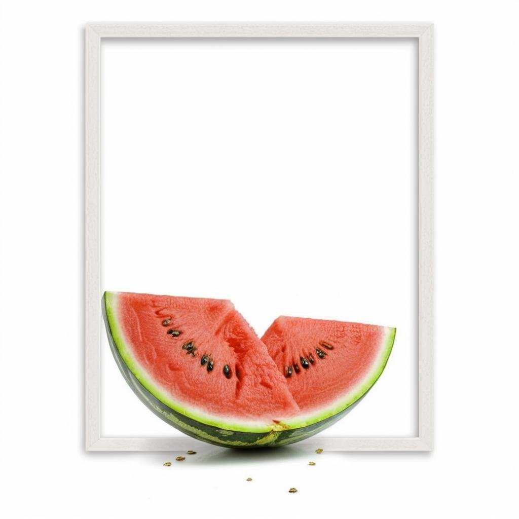 <lora:BreakingTheFrameSDXL:0.8> watermelon (breaking the frame:1.3), BREAKRich Brown frame, white background