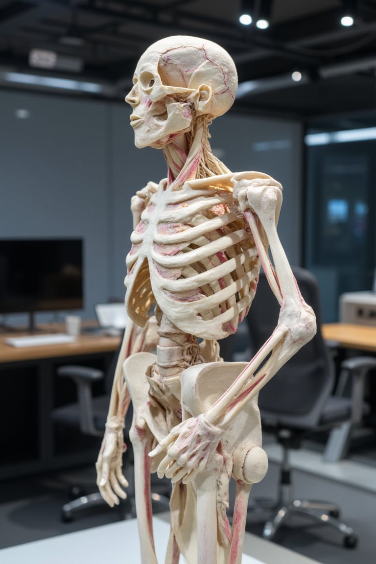 , photograph of a plastinate in an hi tech office