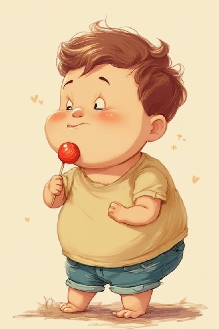 Fat little boy eating lollipop,Illustrations style 