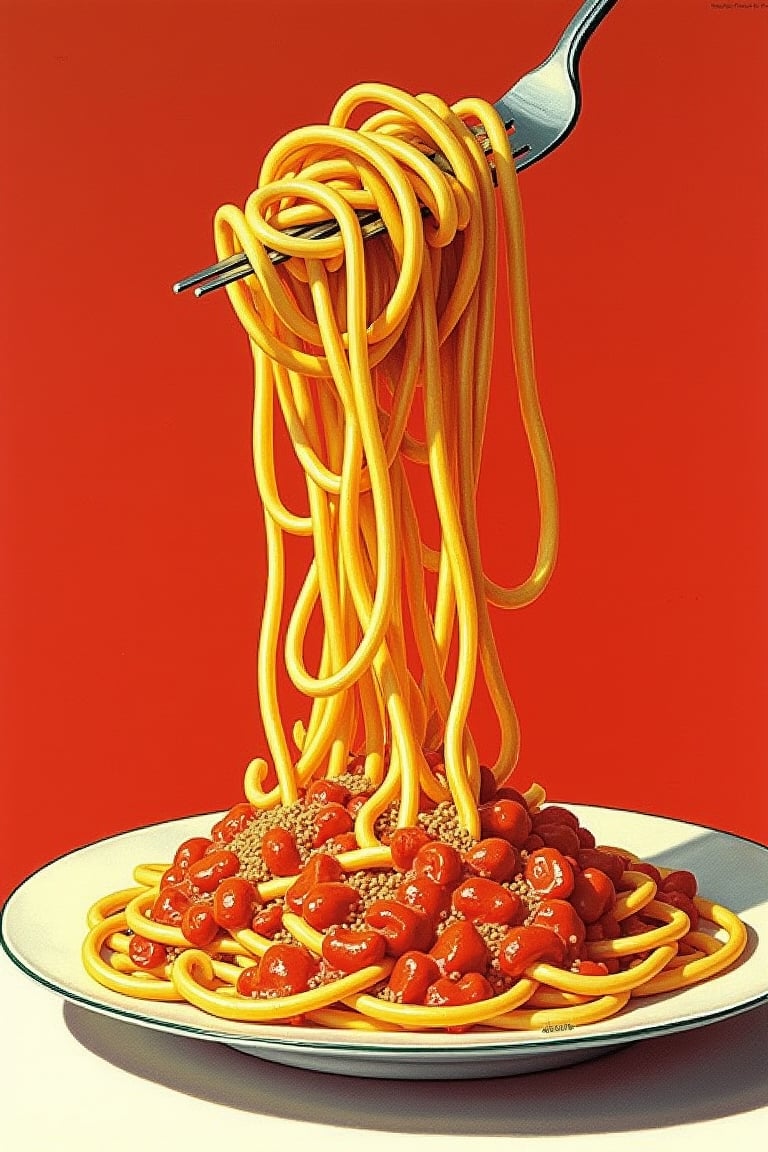 Spaghetti ad, a delicious plate of spaghetti,, American vintage Illustrations 