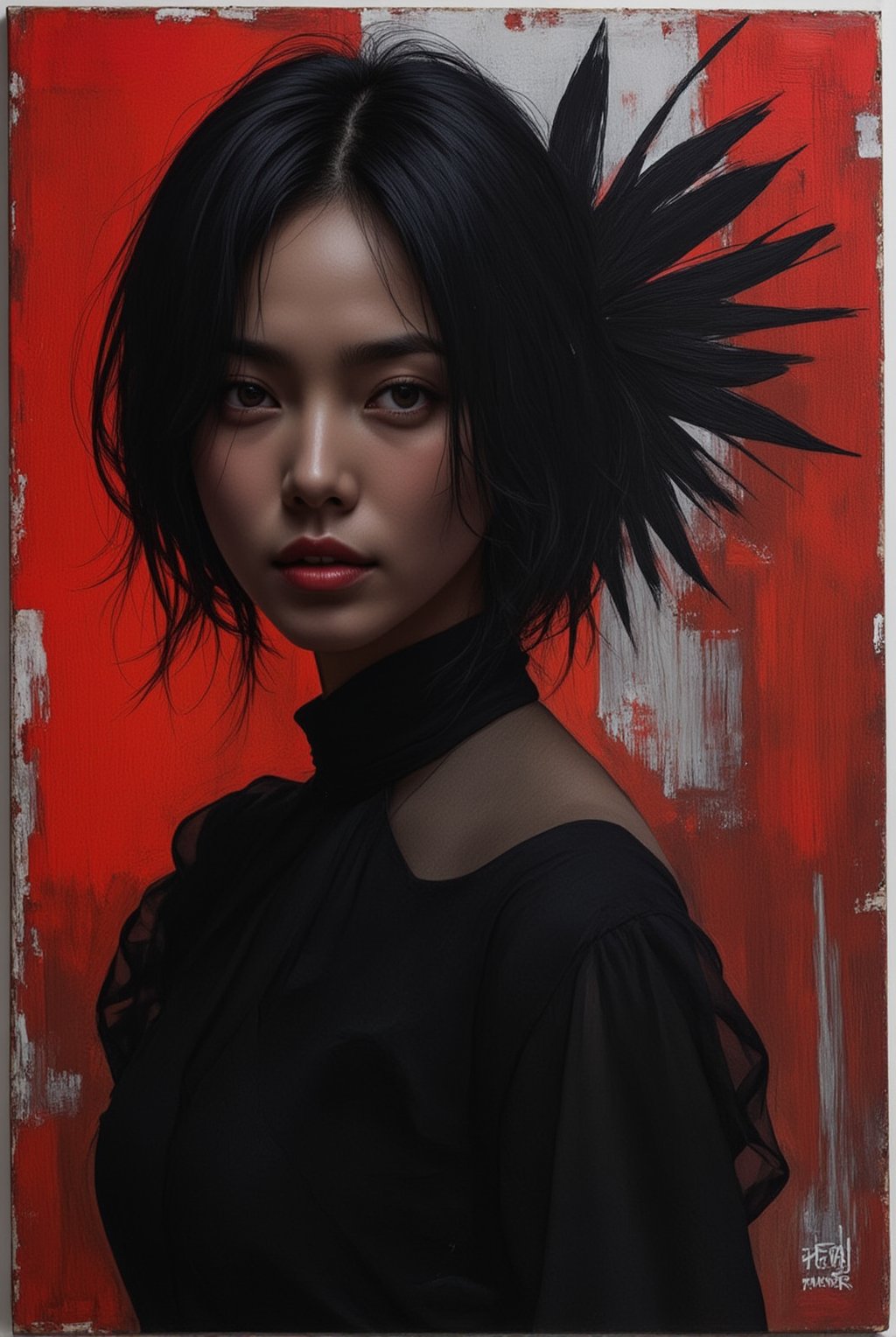 Gothic Girl,  acrylic painting,  trending on pixiv fanbox,  palette knife and brush strokes,  style of makoto shinkai jamie wyeth james gilleard edward hopper greg rutkowski studio ghibli genshin impact. ek_g1rl_02,ek_art_b00ster