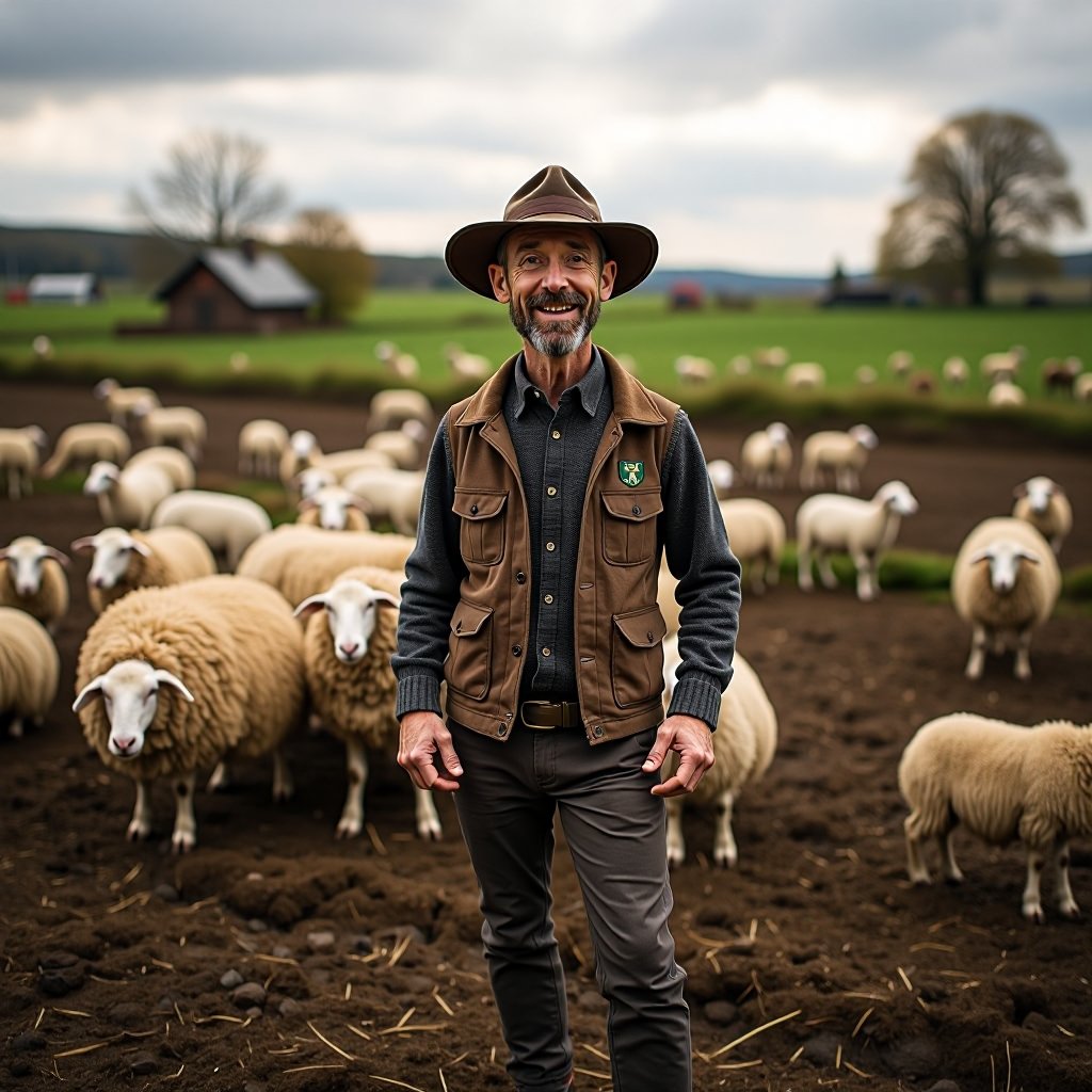 A man in a farm with sheeps, sh4unfl0x