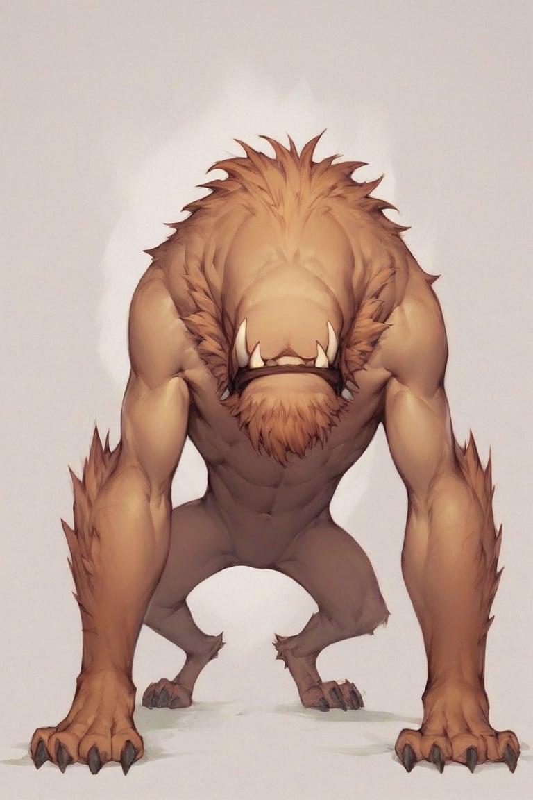 score_9, score_8_up,score_7_up, anime origin, feral quadroped wildmutt vulpimancer, fangs, without eyes full body,Standing facing viewer,front view,