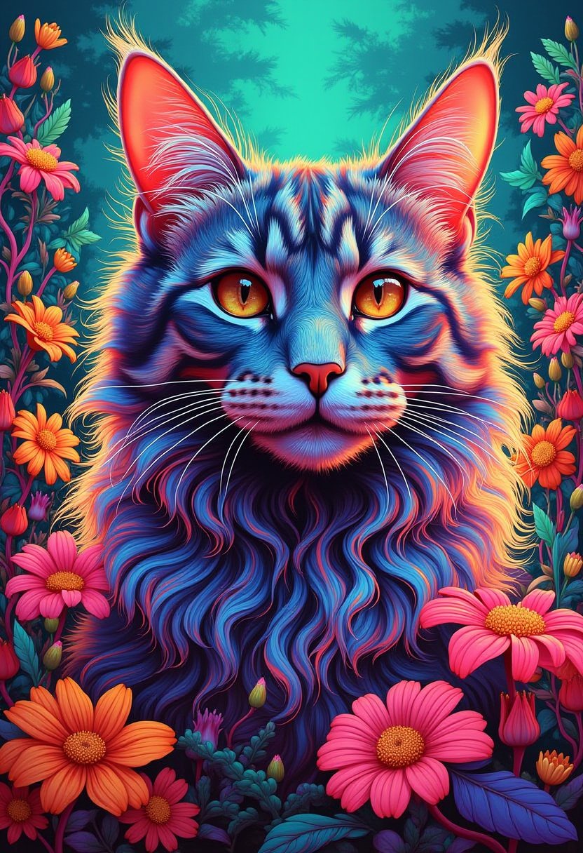 c0l0rw0rldd. Portrait of a cat among flowers
  