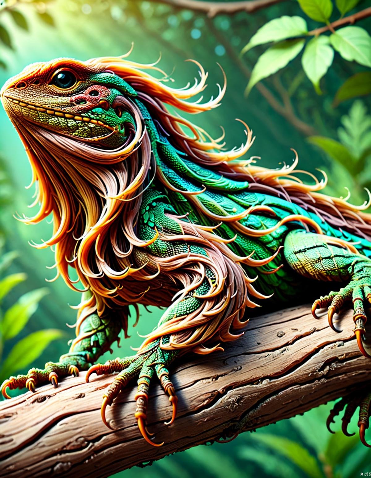 breathtaking illustration from adult comic book presenting a lizard made of w00kiee, on a branch, intricate details, raw photo. fabulous artwork. best quality, high resolution, a lizard made of w00kiee, on a branch, intricate details, raw photo, cinematic, highly coherent, sharp focus, bright colors, pristine, colorful, surreal, strong dramatic light, artistic, innocent, smart, fine detail, clear quality, aesthetic, very inspirational, trustworthy, vibrant color, rich deep complex detailed, great creative, positive, adventurous, lucid