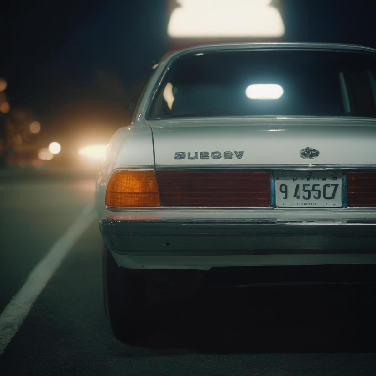 cinematic film still of  <lora:diffused light style:1>A Diffused light of a car parked in a parking lot at night,outdoors,english text,no humans,night,ground vehicle,scenery,motor vehicle,car,road,dark,vehicle focus,lights,sports car , realistic, sharp, detailed, classic, 1970's light style, high-key light style, photography, artistic, perfection, diffusion, diffused, soft light, glow, bright, contrast, highlights, halo, glowing ambient light, colorful, cinematic, filmic, high quality photo, diffused light style, shallow depth of field, vignette, highly detailed, high budget, bokeh, cinemascope, moody, epic, gorgeous, film grain, grainy