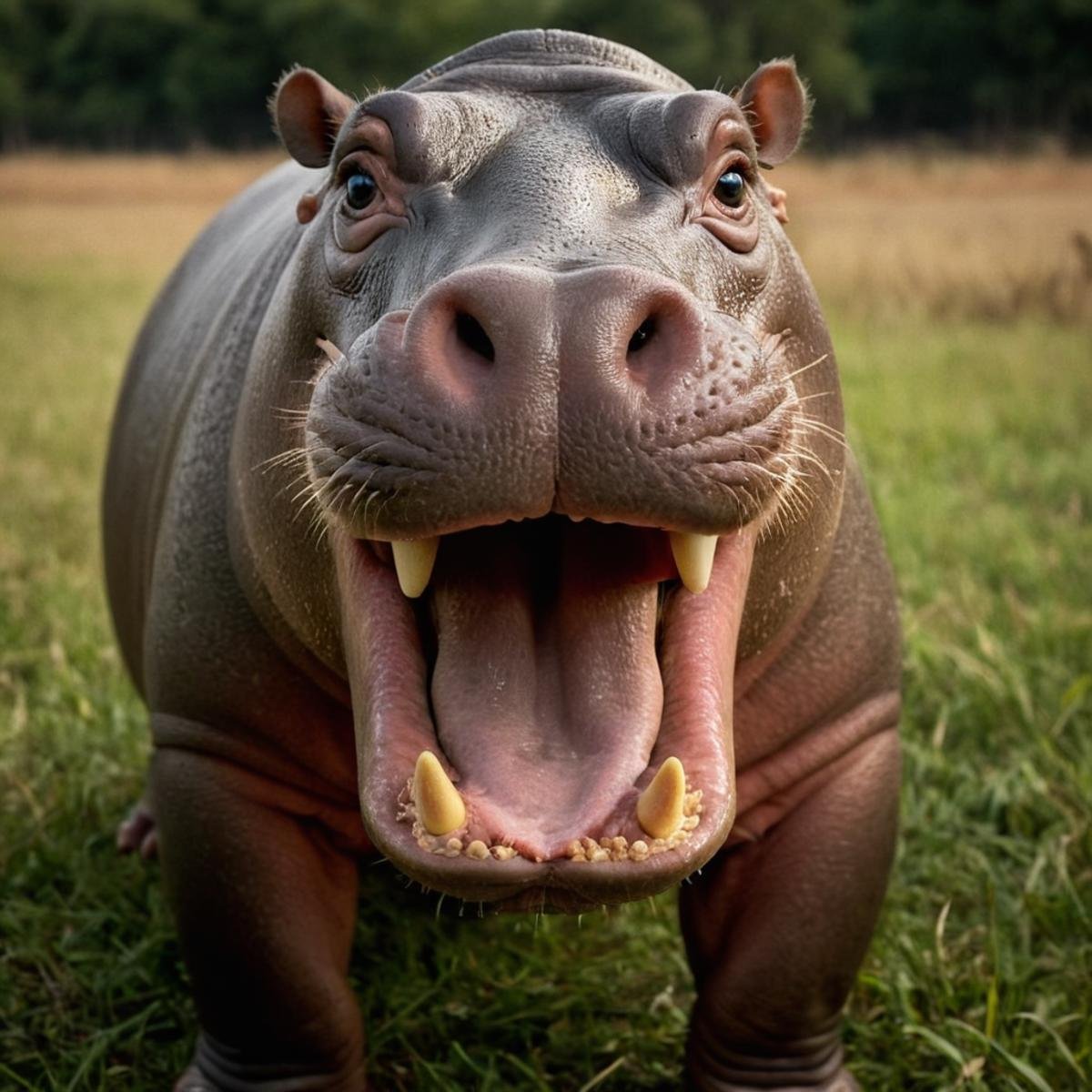 cinematic film still of <lora:detailed_notrigger:0.1><lora:TeethXL:0.1><lora:SDXLHighDetail_v5:0.1> <lora:skin texture style v3:0.9>A cinematic skin texture style still image of a hippo with its mouth open and its mouth wide open, detailed wrinkles, skin tags, perfect skin tone color, stretch marks, hyperrealism, realism, unrealengine, realistic, detailed skin pore, film still, still photography style, sharp style, detailed style, perfect style, perfection style, Kodak film skin color tone style, fujifilm skin tone color style, professional photography style, skin textured, skin texture style, perfect face, perfect mouth, perfect nose, perfect lips, perfect eyes, perfect ears, perfect skin, perfect skin pores, perfect body, perfect hair, very detailed skin pores, perfect skin texture style, solo, full body, outdoors, sky, no humans, open mouth, standing, grass, animal focus, shallow depth of field, vignette, highly detailed, high budget, bokeh, cinemascope, moody, epic, gorgeous, film grain, grainy