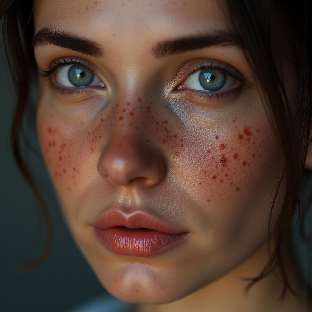 Hyperrealistic art of  <lora:detailed photorealism style v3:1>detailed photorealism style, hyperrealism art style, realistic textures, photorealistic style, Hyperrealism (visual arts), A cinematic skin texture style still image of a woman with freckles and blue eyes, detailed wrinkles, skin tags, perfect skin tone color, stretch marks, hyperrealism, realism, unrealengine, realistic, detailed skin pore, film still, still photography style, sharp style, detailed style, perfect style, perfection style, Kodak film skin color tone style, fujifilm skin tone color style, professional photography style, skin textured, skin texture style, perfect face, perfect mouth, perfect nose, perfect lips, perfect eyes, perfect ears, perfect skin, perfect skin pores, perfect body, perfect hair, very detailed skin pores, perfect skin texture style, 1girl, solo, looking at viewer, blue eyes, lips, eyelashes, portrait, close-up, freckles, nose, eye focus, brown hair, signature, 1boy, male focus, artist name, photorealistic, cut, Extremely high-resolution details, photographic, realism pushed to extreme, fine texture, incredibly lifelike