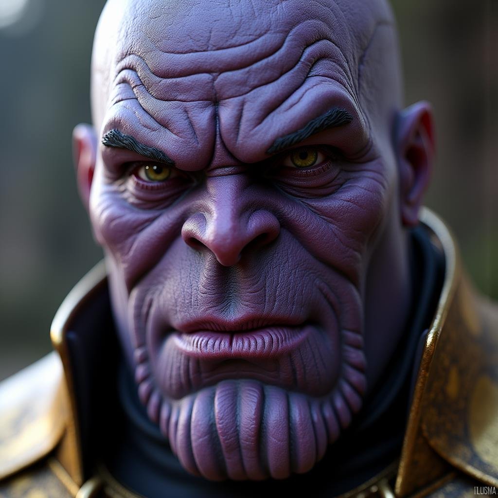 Hyperrealistic art of  <lora:detailed photorealism style v3:1>detailed photorealism style, hyperrealism art style, realistic textures, photorealistic style, Hyperrealism (visual arts), A cinematic skin texture style still image of a close up of thanos a person with a very big face, detailed wrinkles, skin tags, perfect skin tone color, stretch marks, hyperrealism, realism, unrealengine, realistic, detailed skin pore, film still, still photography style, sharp style, detailed style, perfect style, perfection style, Kodak film skin color tone style, fujifilm skin tone color style, professional photography style, skin textured, skin texture style, perfect face, perfect mouth, perfect nose, perfect lips, perfect eyes, perfect ears, perfect skin, perfect skin pores, perfect body, perfect hair, very detailed skin pores, perfect skin texture style, solo, 1boy, closed mouth, yellow eyes, male focus, blurry, depth of field, blurry background, scar, portrait, scar on face, colored sclera, black sclera, bald, facial hair, Extremely high-resolution details, photographic, realism pushed to extreme, fine texture, incredibly lifelike