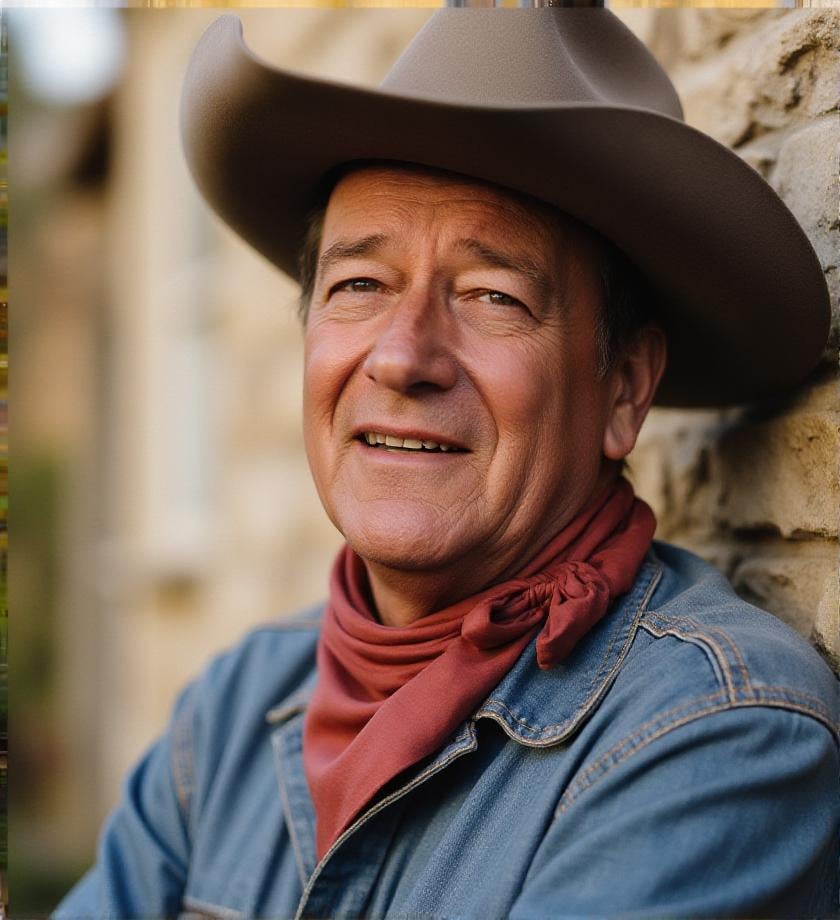 <lora:john-wayne-flux-j0n3:1> j0n3,  photography. portraiture. 80mm lens. F2.8. , outdoor. photography. f/2.8  bokeh, photorealism, western, jeans