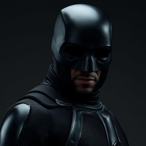 A person wearing a BlvckNoir Costume,  The Costume is predominantly black, with silver accents, including a prominent chest area. The helmet obscures the face, adding to the enigmatic aura.