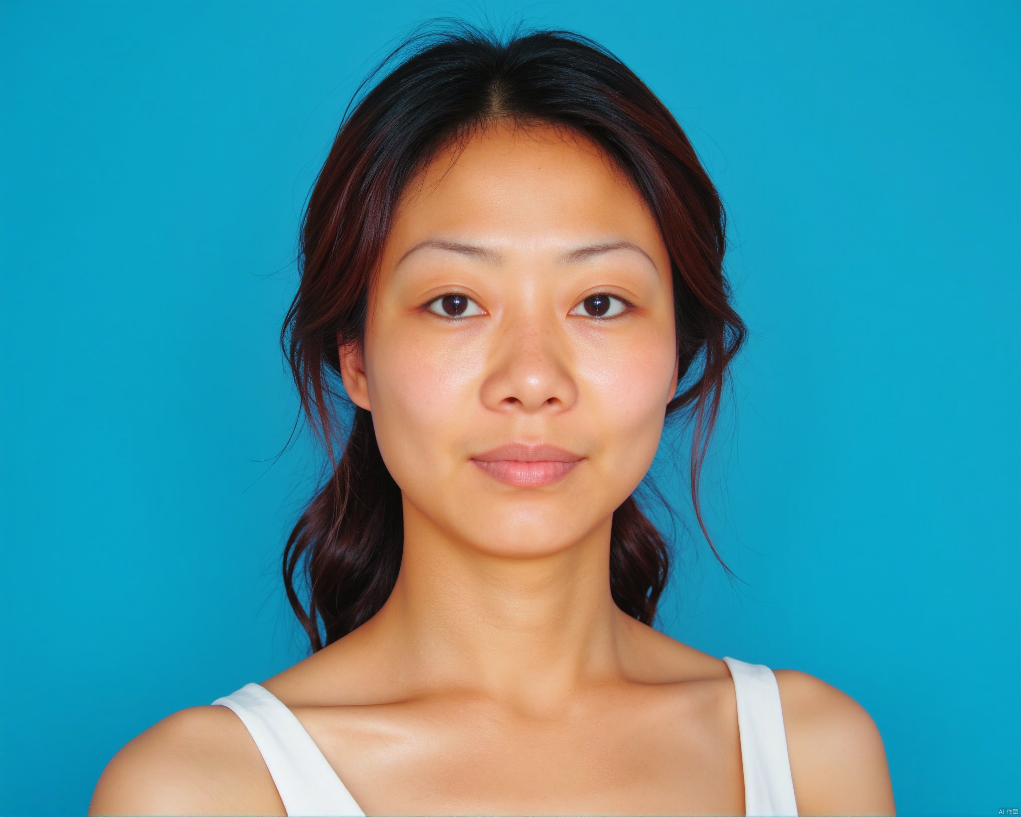 Bread portrait of a girl, blue background, single person