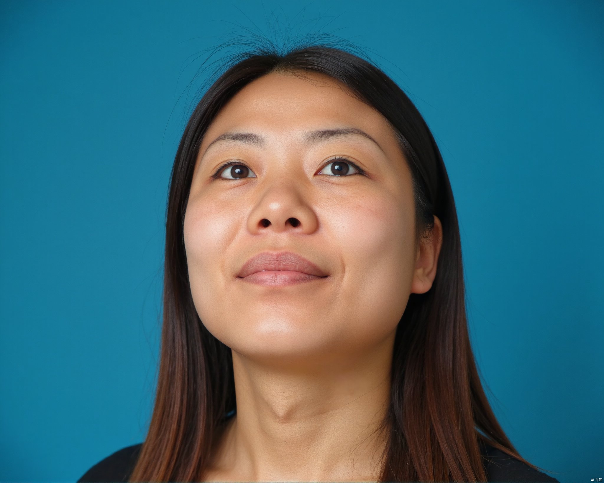 Bread portrait of a girl, blue background, single person