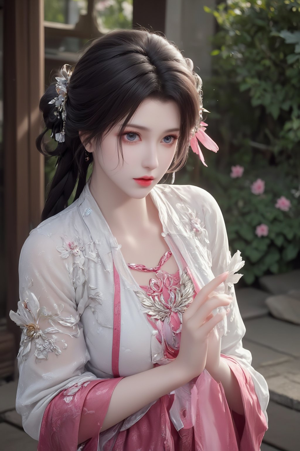 1girl,solo ,XxiaoxunerX,Hanfu girl, lotus, Yunnan ancient town street,Xqinhanfu,Xhuijin,Xhuolinger