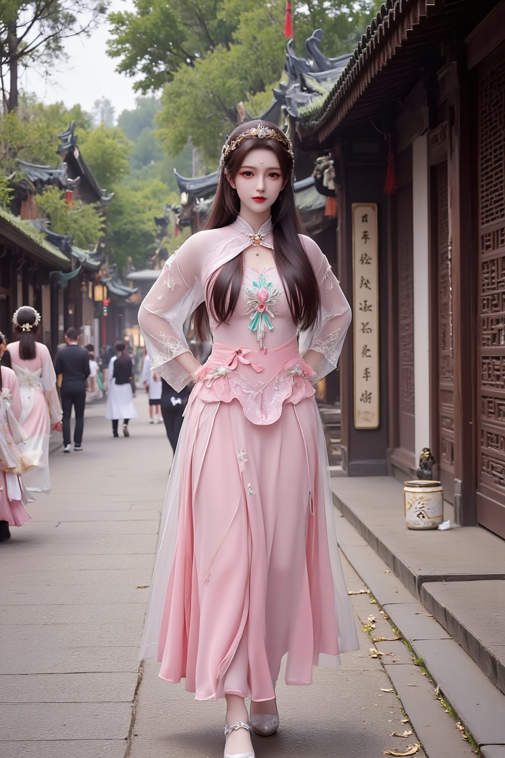 A school girl,solo ,XxiaoxunerX,Hanfu girl, lotus, Yunnan ancient town street