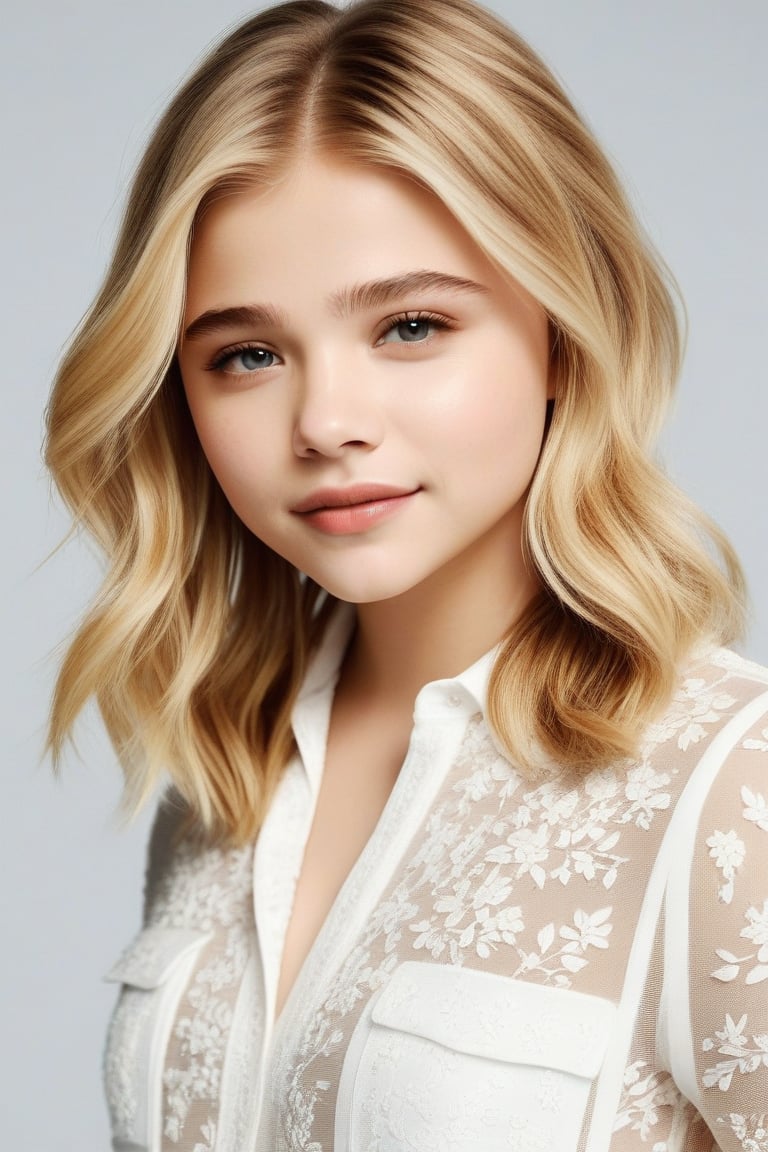 full body photo, Chloë Grace Moretz, 16 years old, slim, simple background, cinematic lights, detailed face, detailed hands, professional make-up, detailed eyes,