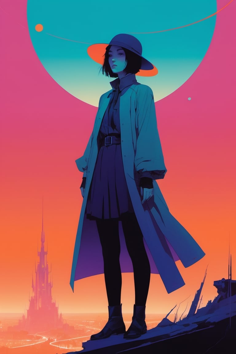 xxmixgirl,1girl anime flat gradient abstract complex background by James Gilleard harry clarke hieronymus bosch