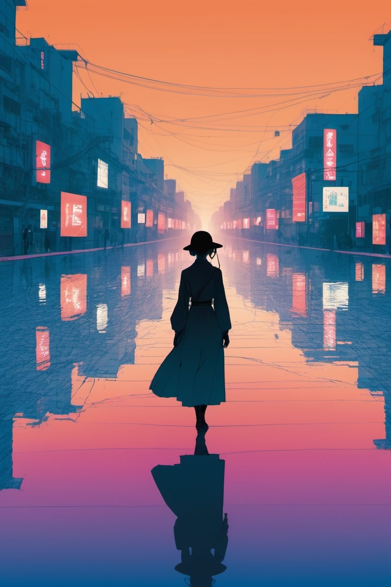 xxmixgirl,1girl anime flat gradient abstract complex background by James Gilleard harry clarke hieronymus bosch