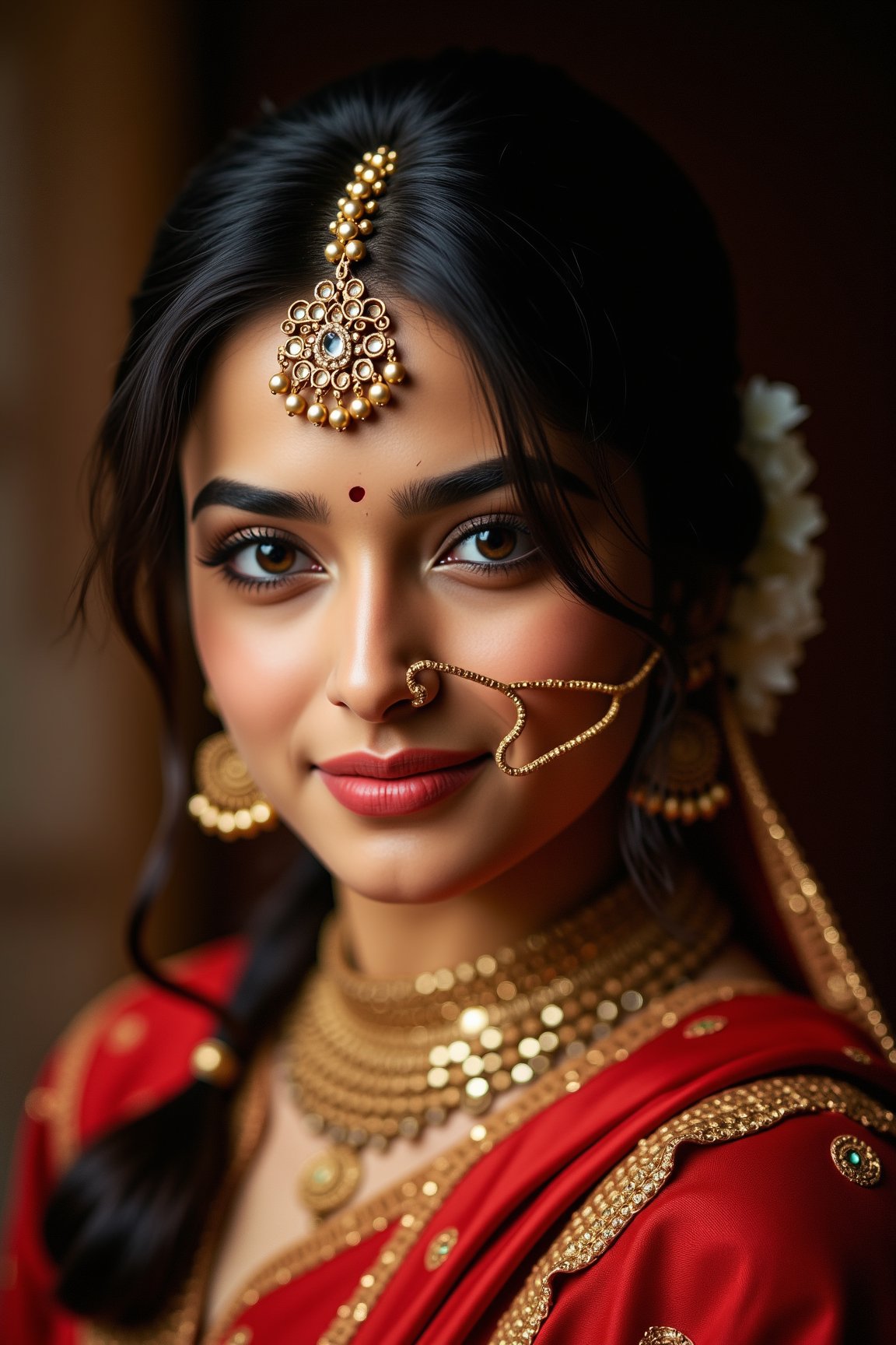 indian woman, a beautiful girl, brown eyes, gorgeous actress, Indian,  portrait photo, cinematic lighting 