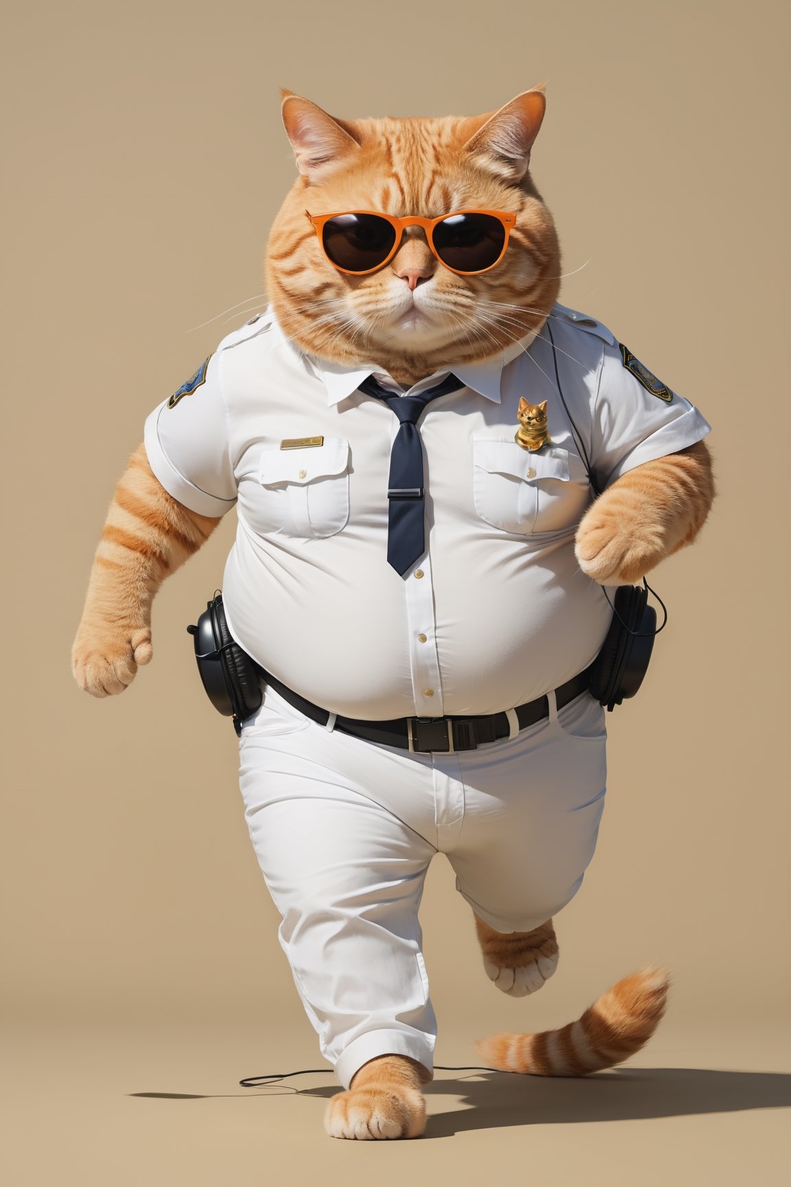 An fat orange cat, wearing a white shirt and pants, wearing a headphone and sunglass, police chasing, more detail XL,Xxmix_Catecat