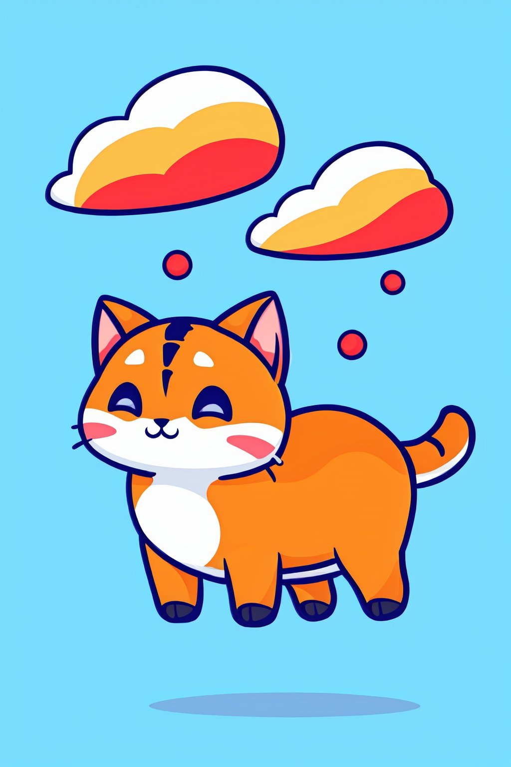 style of Cathleen McAllister, a cat, in clouds, warm colors, simple  background, Illustration, japan, minimalistic, cutestickers