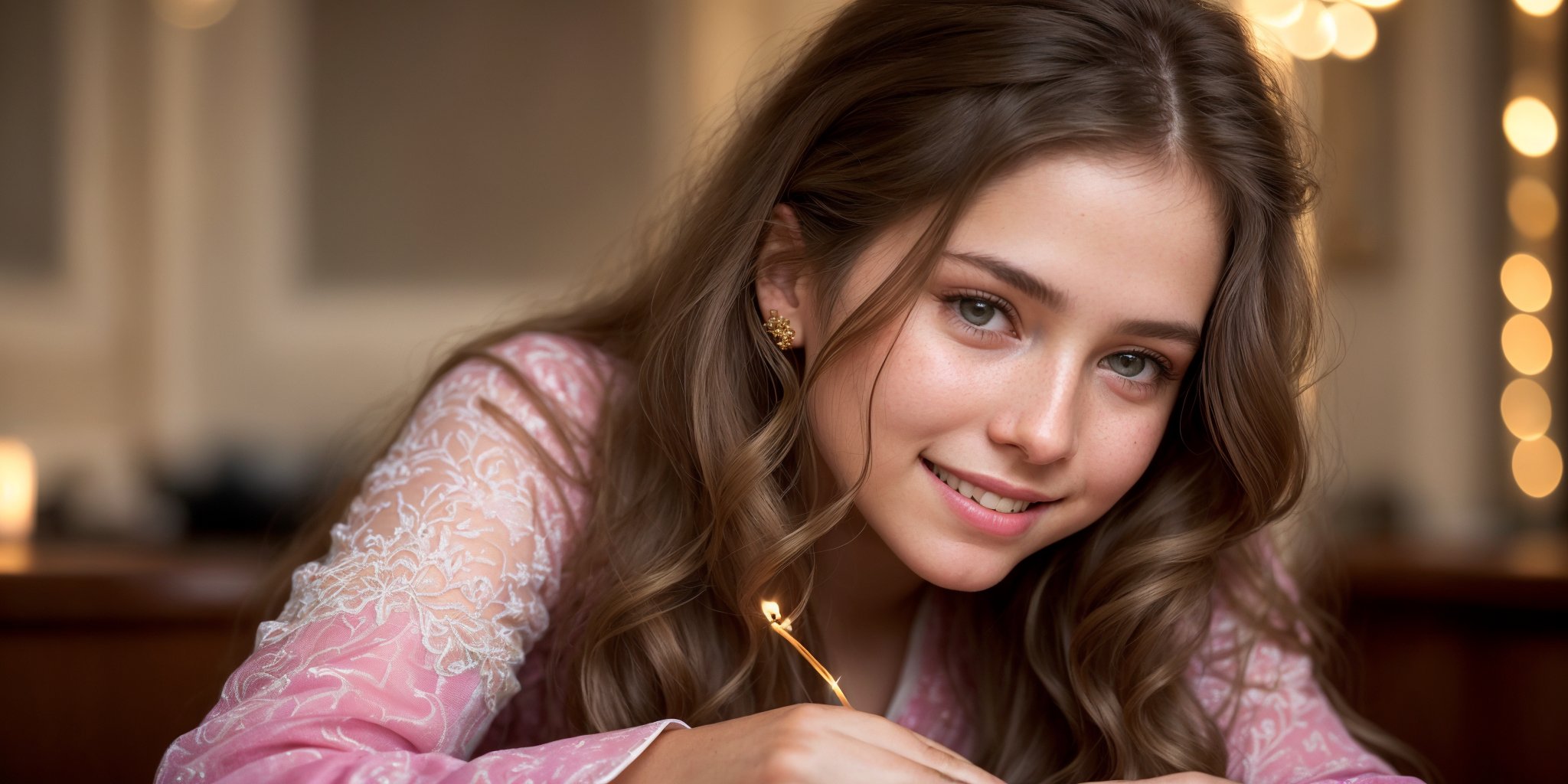 extremely innocent angelic face, smirk, teen, wild hair, sitting, dressed in pink, she smile like gentle love goddess, very long tresses, golden hair, brown hair, expressive face , she loves it so much. in chic bedroom, phenomenal image, too good, did you see it? i can't believe how good this is quality, sharp, perfect, beautiful, female, ultrarealistic, soft lighting, 8k, cheerful,laughing,clever naughty smile,,long sleeves, she smile like gentle love goddess,very long tresses,black hair,brown hair,expressive face, stunningly beautiful young girl,(((extremely innocent face ))),wild hair,((best quality)),((masterpiece)),(detailed),, highly ornate body jewelry, raw, photorealistic, real, perfect skin, real skin, realistic photo of a 1girls, , , voluptuously   extremely innocent face, divine eyes, ;,  

 (((full body view:1.2))), stunningly beautiful (((extremely innocent face ))), wild hair, ((best quality)), ((masterpiece)), (detailed),  shirt,, highly detailed HDR photo, 8k quality, best quality, high resolution ultra photorealistic, high definition, highly detailed photo, photon mapping, dynamic angle, professional lighting, highly detailed face and body,expressive eyes, perfectly detailed face, smile, gorgeous face, real skin details, soft skin, looking at viewer, raw, photorealistic, real, perfect skin, real skin, realistic photo of a mid body shot, , extremely innocent face, very beautiful, cheerful, laughing, clever naughty smile, , she is dressed, she smile like gentle love goddess, very long tresses, golden hair, brown hair, expressive face, divine eyes,, Wide-angle view of a pretty fashion model looking at the camera, expressing a complaint as if it's our fault, sad and thoughtful, sipping coffee in a dark, cozy coffee shop with rain outside, vibrant ambience, lively atmosphere, adorned with fairy lights and candles, captured in photorealistic detail with real skin textures, soft lighting, and presented as an absurdres masterpiece. , flowers,  ,1,s_light