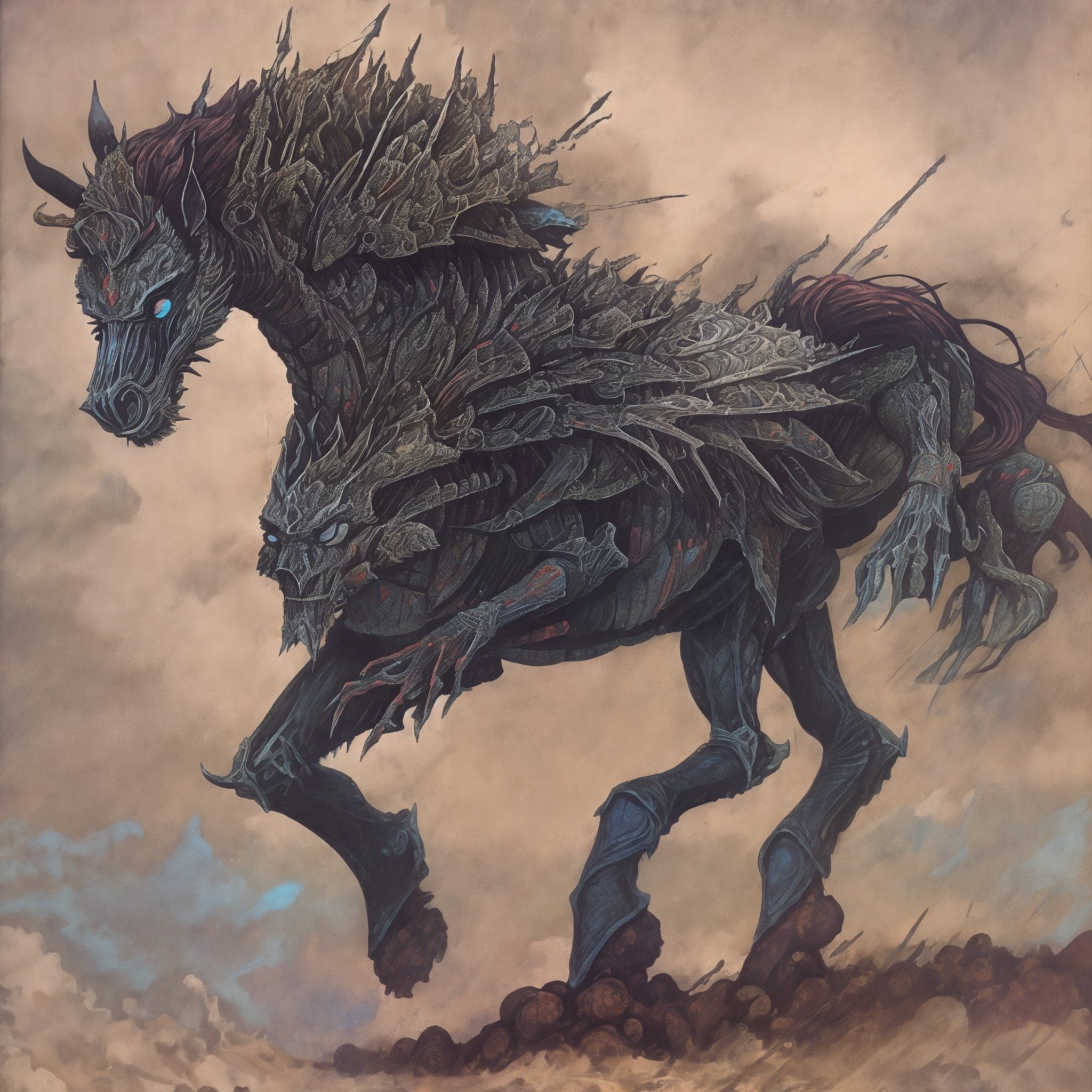 horse in armour, biomechanical monster