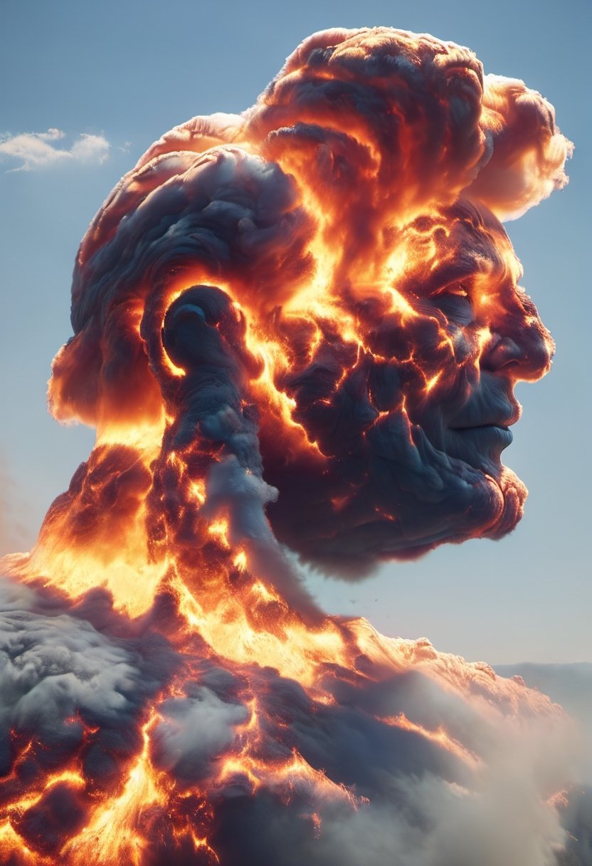 Cloud that looks like the Head of Donald Trump shouting in anger, ral-lava