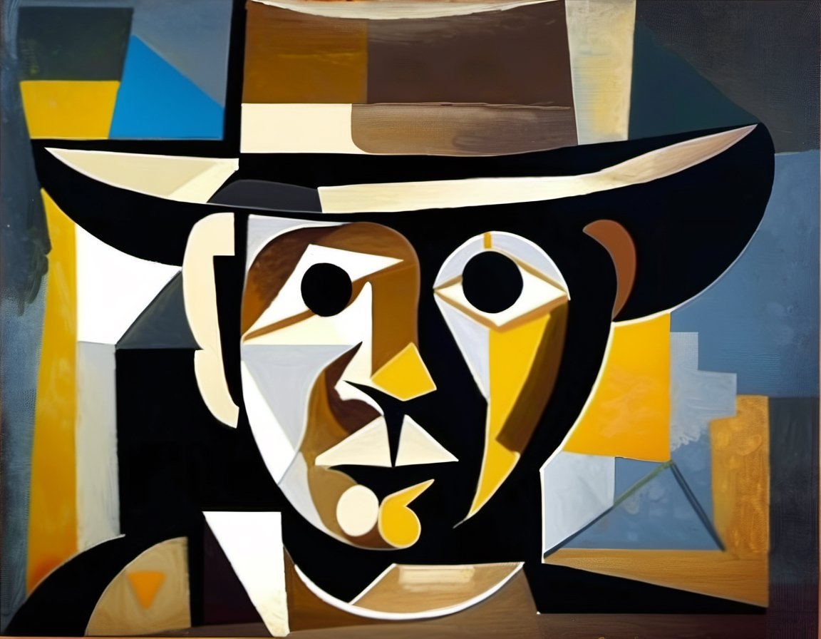 p1c4ss0, cubism oil painting of Indiana Jones made out of round and square shapes