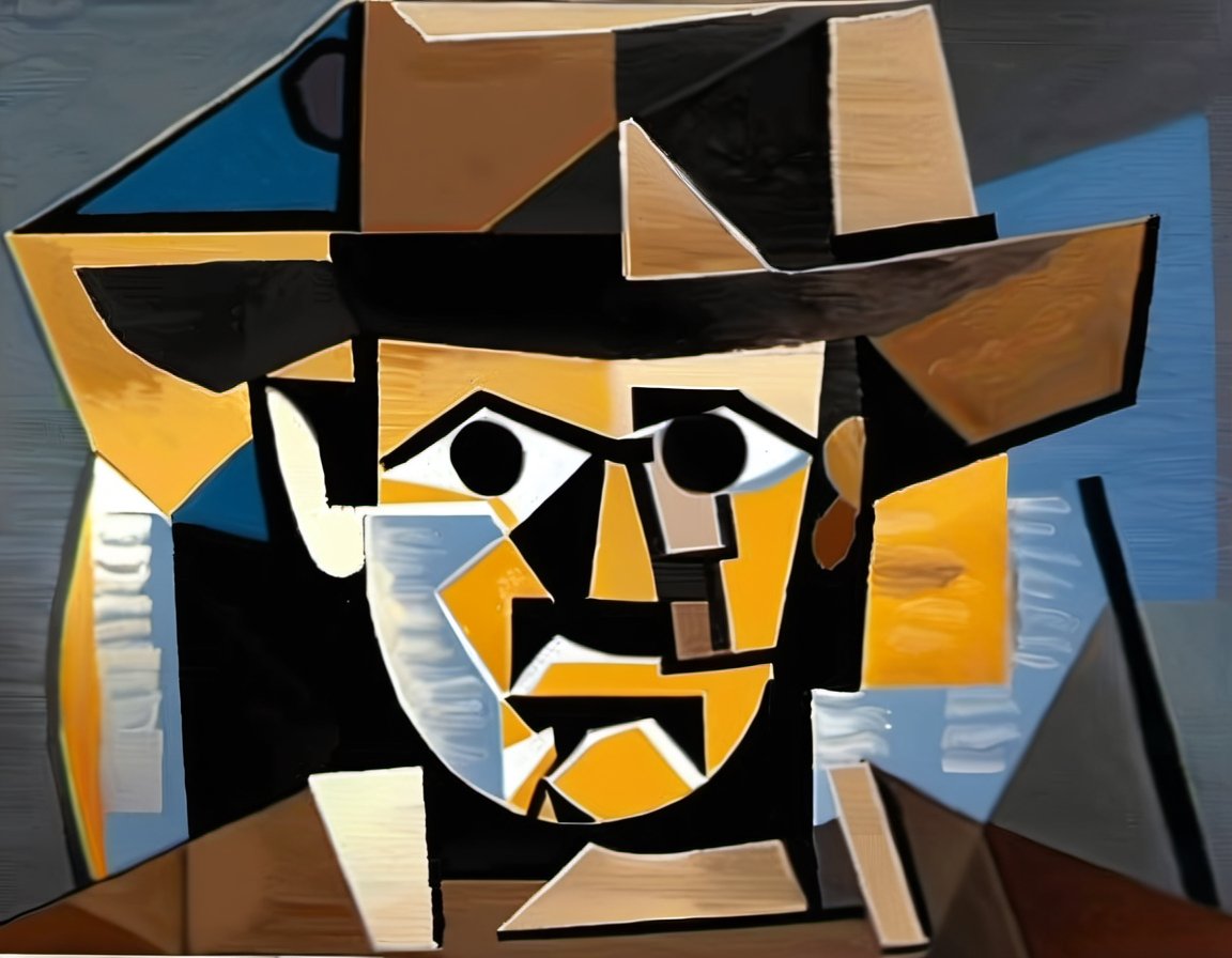 p1c4ss0, cubism oil painting of Indiana Jones made out of round and square shapes