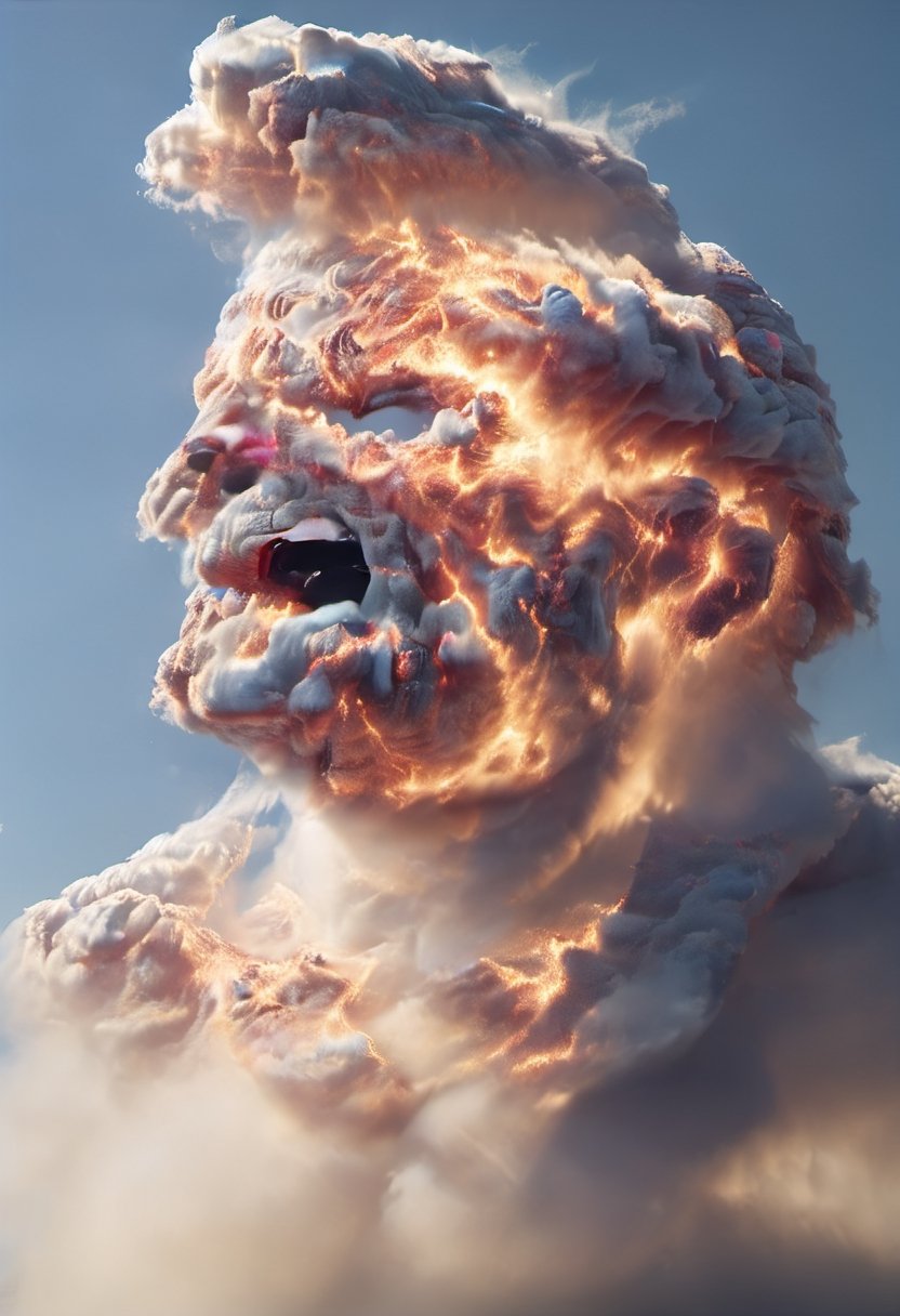 Cloud that looks like the Head of Donald Trump shouting in anger, ral-lava