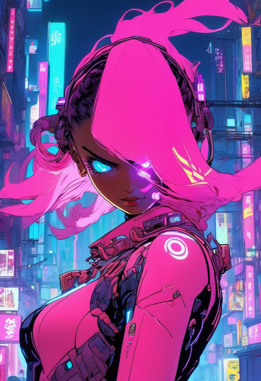 Anime artwork. Portrait of a woman in pink cyberpunk suit,   art by Suehiro Maruo, art by Etam Cru, rim lighting, two tone light, HDR, 8k