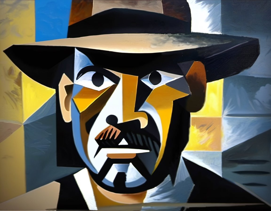 p1c4ss0, cubism oil painting of Indiana Jones