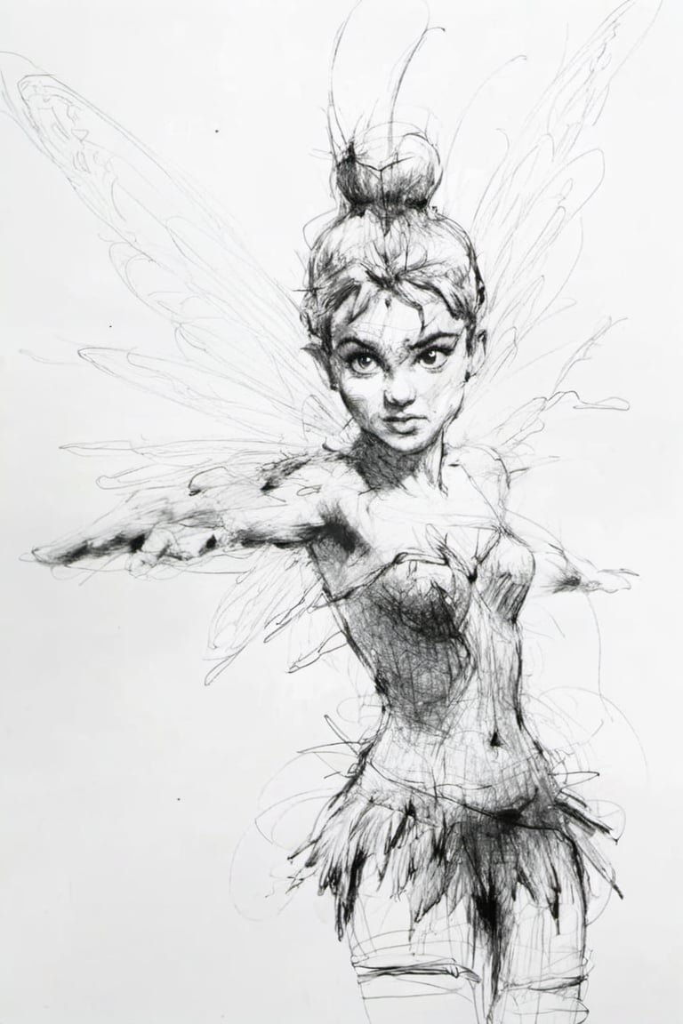 Disney Tinkerbell, full body, charcoal rough sketch, art by agnes cecile