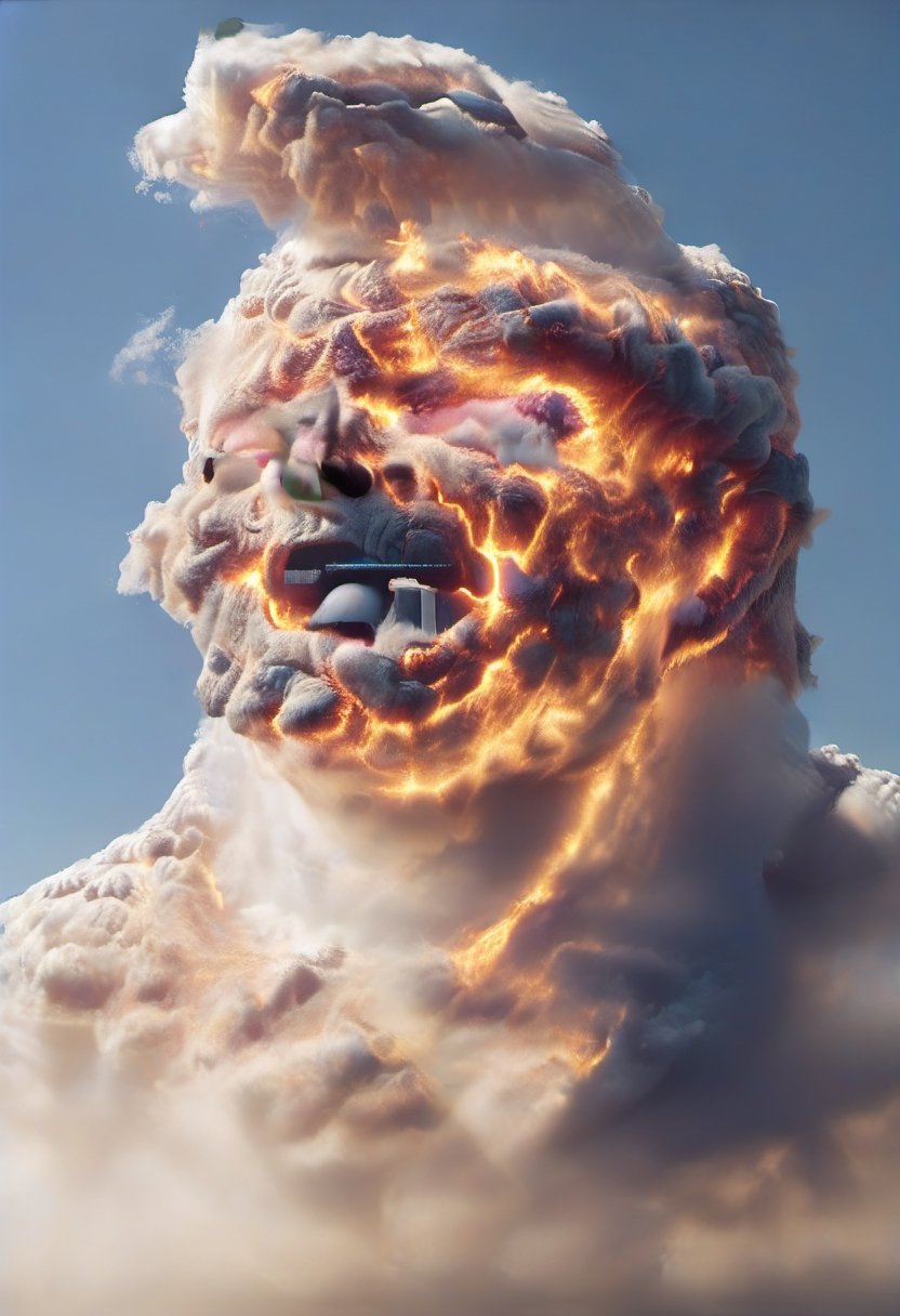 Cloud that looks like the Head of Donald Trump shouting in anger, ral-lava