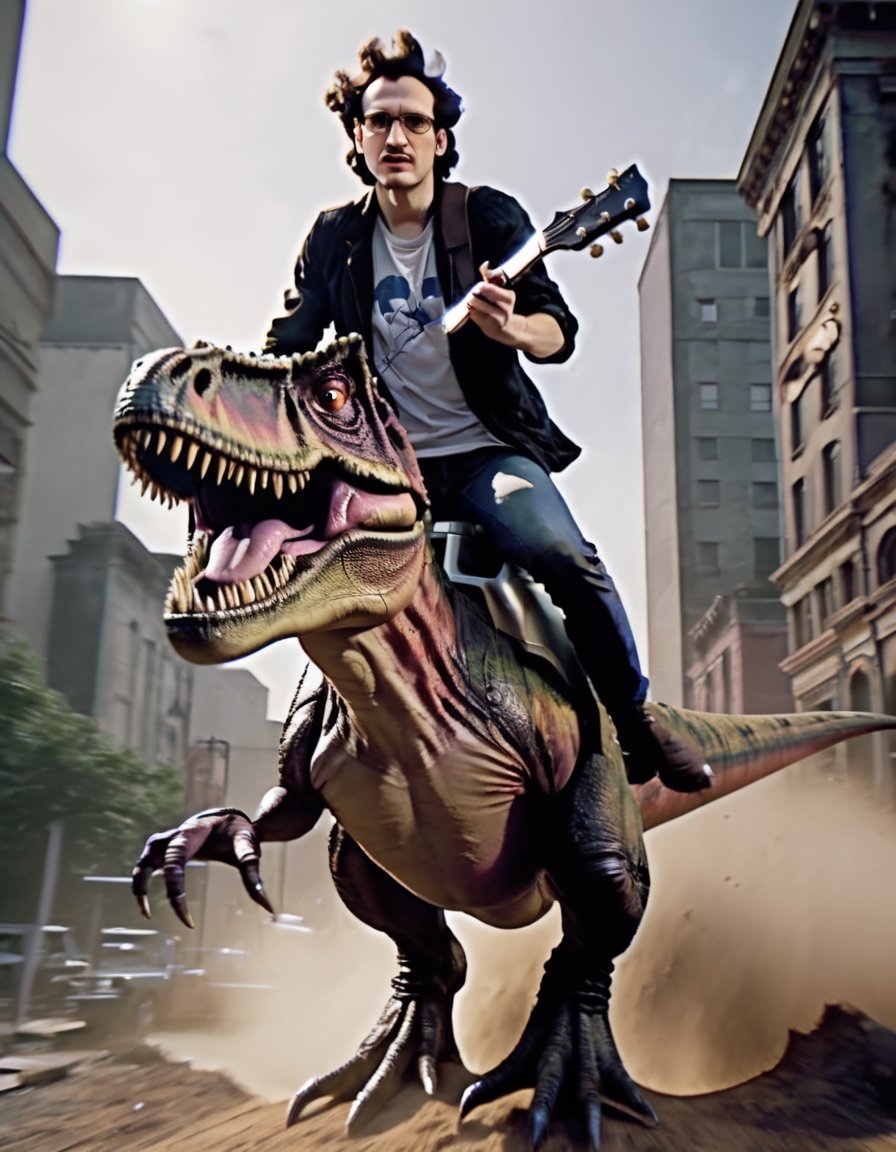 H4ck3rm4n,  a body shot of hackerman riding a T-rex