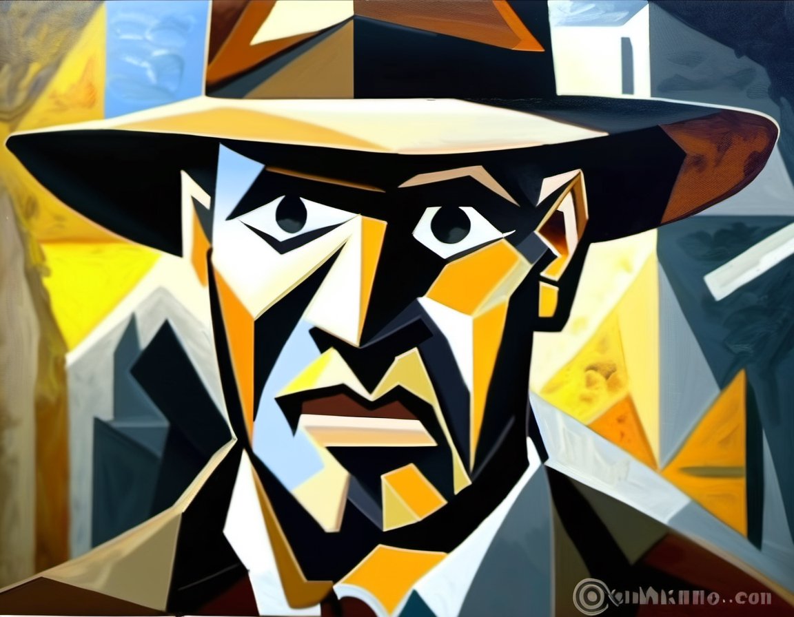 p1c4ss0, cubism oil painting of Indiana Jones