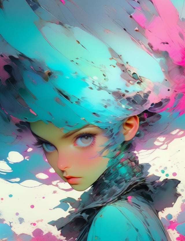 anime drawing art, in the style of crisp neo-pop illustrations, swirling colors, bold and colorful portraits, uhd image, futuristic victorian, splattered/dripped, realistic hyper-detail , Mysterious