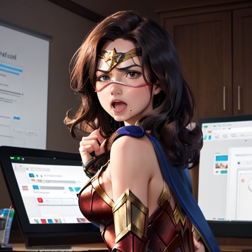 monitor, wonder woman, drooling, blindfold, black blindfold, ItsAllFuckingLewdsMeme, 