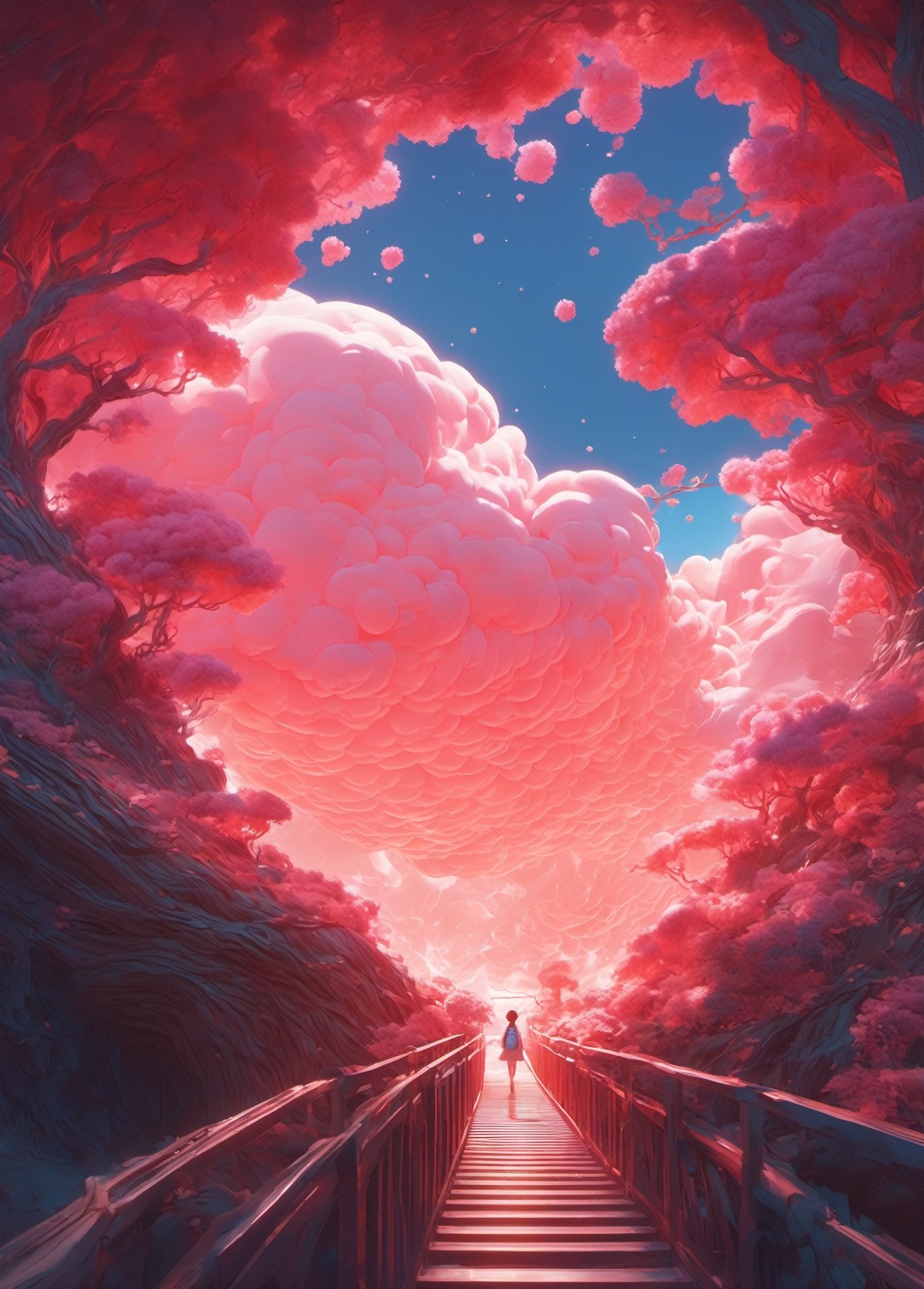 strybk, 3d, bright pink sun, coral cloud formed spiral. tunnel effect, sunrise, oil painting, heavy strokes, surreal, paint dripping, digital art, concept art, surrealistic anime style, kawaii, octane render, hyperdetailed, magic, fantasy, fairy. Genshin Impact, Neimy Kanani, raphael, makoto shinkai style, disney, Lois van Baarle (Loish), Ilya Kuvshinov, Ross Tran (aka Rossdraws), Studio Ghibli, James Gilleard, artstation, 4k, symmetrical, soft lighting, trending on artstation, intricate details, highly detailed, pencil drawing, sketching, unreal engine, kids story book style, muted colors, watercolor style