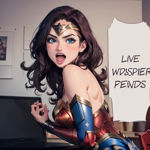 Masterpiece, beautiful, wonder woman,seductive smile, sexy, blush, blue eyes, all fours, open mouth, tongue, tongue out, 