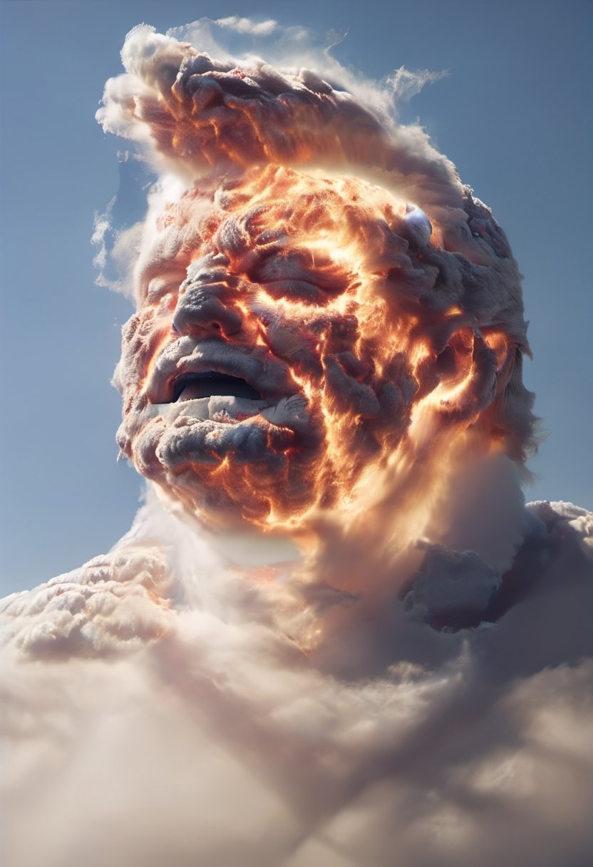 Cloud that looks like the Head of Donald Trump shouting in anger, ral-lava