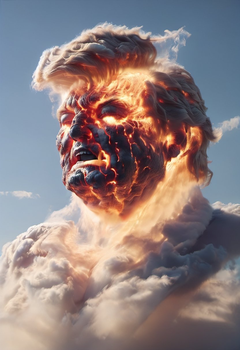 Cloud that looks like the Head of Donald Trump shouting in anger, ral-lava