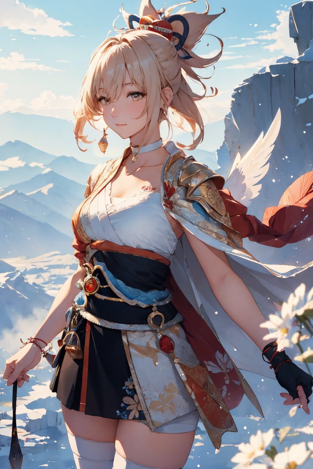 masterpiece,{{{best quality}}},(illustration)),{{{extremely detailed CG unity 8k wallpaper}}},game_cg,(({{1girl}})),{solo}, (beautiful detailed eyes),((shine eyes)),goddess,fluffy hair,messy_hair,ribbons,hair_bow,{flowing hair}, (glossy hair), (Silky hair),((white stockings)),(((gorgeous crystal armor))),cold smile,stare,cape,(((crystal wings))),((grand feathers)),((altocumulus)),(clear_sky),(snow mountain),((flowery flowers)),{(flowery bubbles)},{{cloud map plane}},({(crystal)}),crystal poppies,({lacy}) ({{misty}}),(posing sketch),(Brilliant light),cinematic lighting,((thick_coating)),(glass tint),(watercolor),(Ambient light),long_focus,(Colorful blisters),ukiyoe style,yoimiyadef