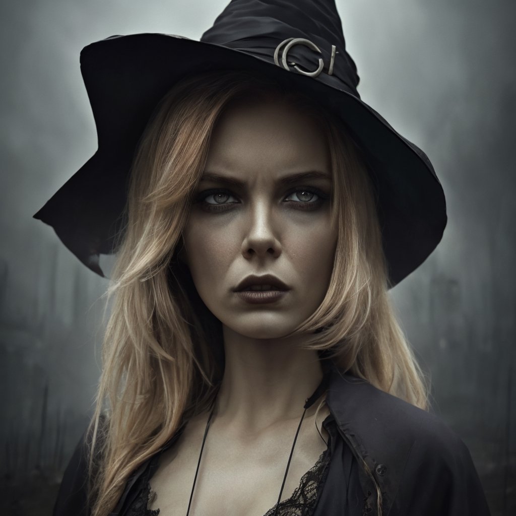 ((ultra detailed)),((Epicrealism)), 4k, a beautiful witch with a pointed hat, half turn, gothic fashion, symbol details, extremely detailed image, occult symbology, abstract atmosphere, (surreal to the max), definition, illustration, highly detailed, desolation, depressive weather, gloomy, very low light, underworld with ancient details, brilliant cinematic image, impressively intricate, meticulously detailed, dramatic atmospheric, maximalist digital matte painting, darkness, gloomy atmosphere, horror atmosphere, (bloody art), nasty, 1 redhead woman, realistic, vivianac