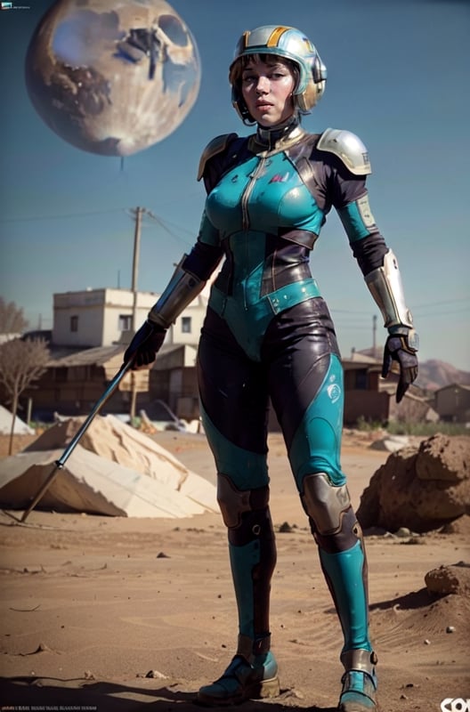 A beautiful ancient Martian woman, fractal art, award-winning colorized photography, detailed photo, 16K USSR full cosmo battle gear USSR space age war with (full body transparent suit) and high-tech broken helmet on a landscape Detailed lunar surface of Mars woman with robots and sword equipment, dark cyan and bronze style, surreal cyberpunk iconography, hyper-realistic murals, Latin pop culture, ritual masks, vibrant 3D illustrations that eliminate watermarks,jennette mccurdy 