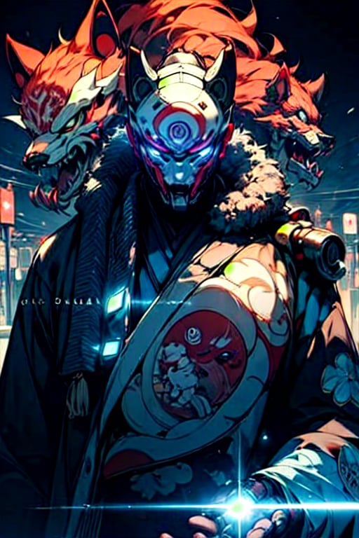(masterpiece:1.4),(best quality:1.4),yokai,monster,1 tanuki_robot_mask1,  protecting himself with a blue energy shield,(cyberpunk:1),(evil expression:1),(tokyo tower background at night:1),(energy shield:1),style
