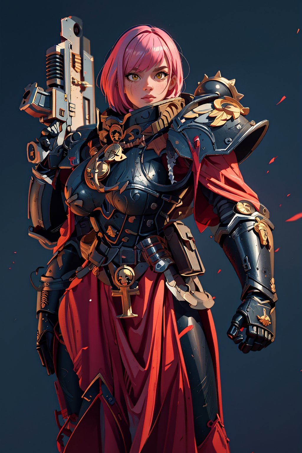 ((Masterpiece, best quality,)), (combat pose:1),1girl,edgAdepta, looking at viewer, lips, (short hair), (pink hair),(yellow eyes),wind background ,wearing edgAdepta,power armor,shoulder armor,skull emblem,EDGADEPTA, Dynamic Beautiful Pose, Natural Light, ((Real) ) Quality: 1.2 )), Dynamic Long Distance Shot, Cinematic Lighting, Perfect Composition, Super Detail, Official Art, Masterpiece, (Best Quality: 1.3), Reflection, High Resolution CG Unity 8K Wallpaper, Detailed Background, Masterpiece, (Photorealistic): 1.2), Random Angle, Side Angle anime,1 girl,style,40kanime,Eda Clawthorne,shoulder ,background