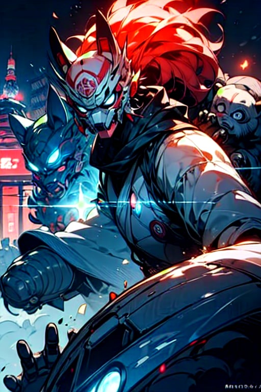 (masterpiece:1.4),(best quality:1.4),yokai,monster,1 tanuki_robot_mask1,  protecting himself with a blue energy shield,(cyberpunk:1),(evil expression:1),(tokyo tower background at night:1),(energy shield:1),(rutkowski:0.66),style